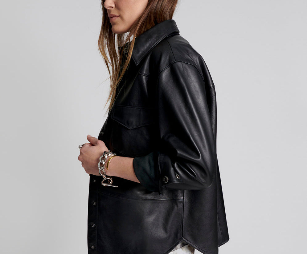 ARIA LEATHER OVERSIZED SHACKET BLACK