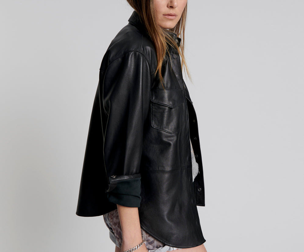 ARIA LEATHER OVERSIZED SHACKET BLACK