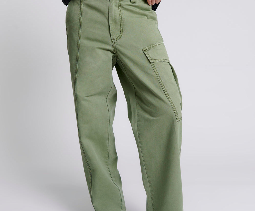 New Fiction Low Waist Wide Leg Cargo Denim Jeans - Khaki