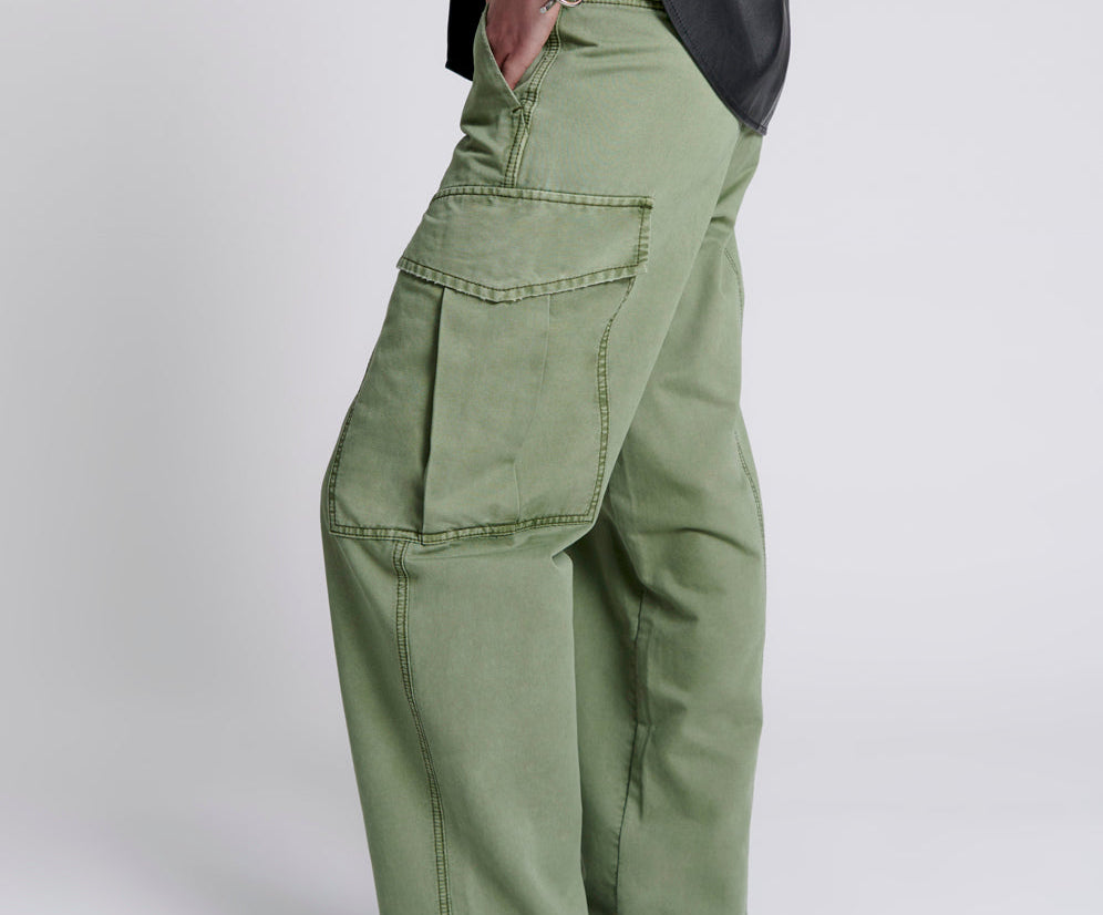 New Fiction Low Waist Wide Leg Cargo Denim Jeans - Khaki