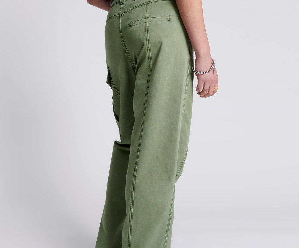New Fiction Low Waist Wide Leg Cargo Denim Jeans - Khaki
