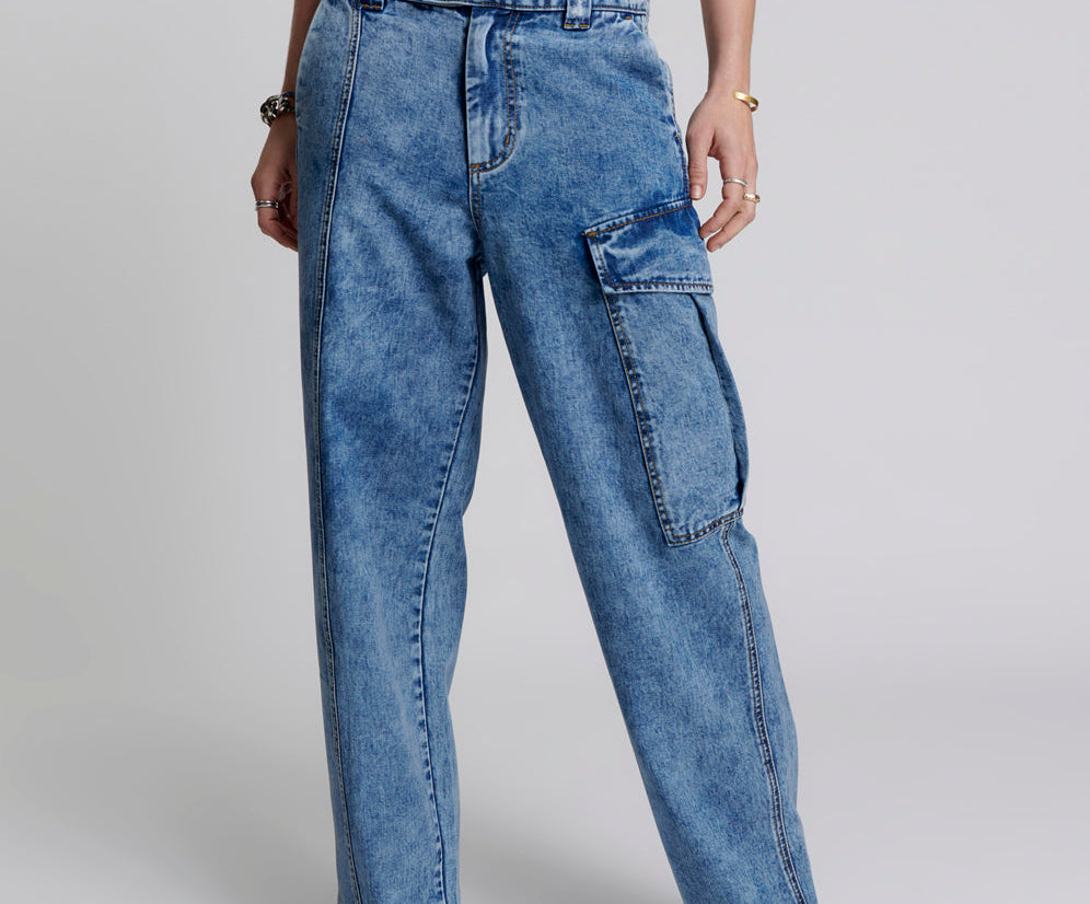 BERLIN BLUE NEW FICTION WIDE LEG CARGO JEANS