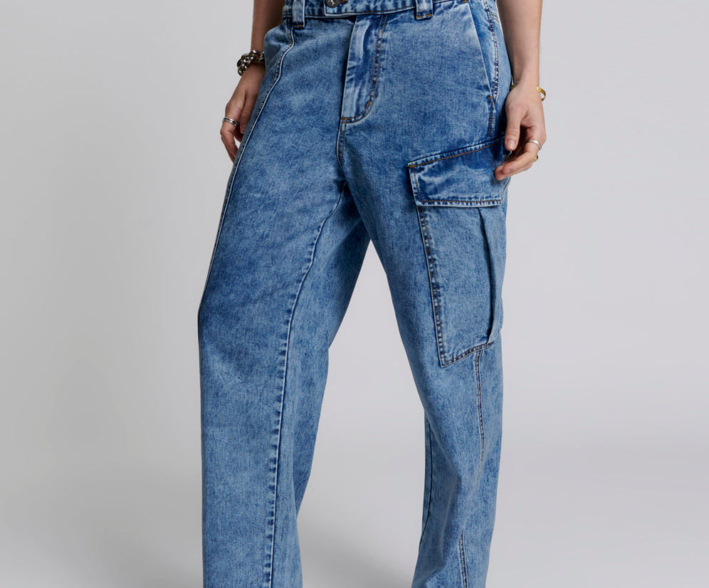 BERLIN BLUE NEW FICTION WIDE LEG CARGO JEANS