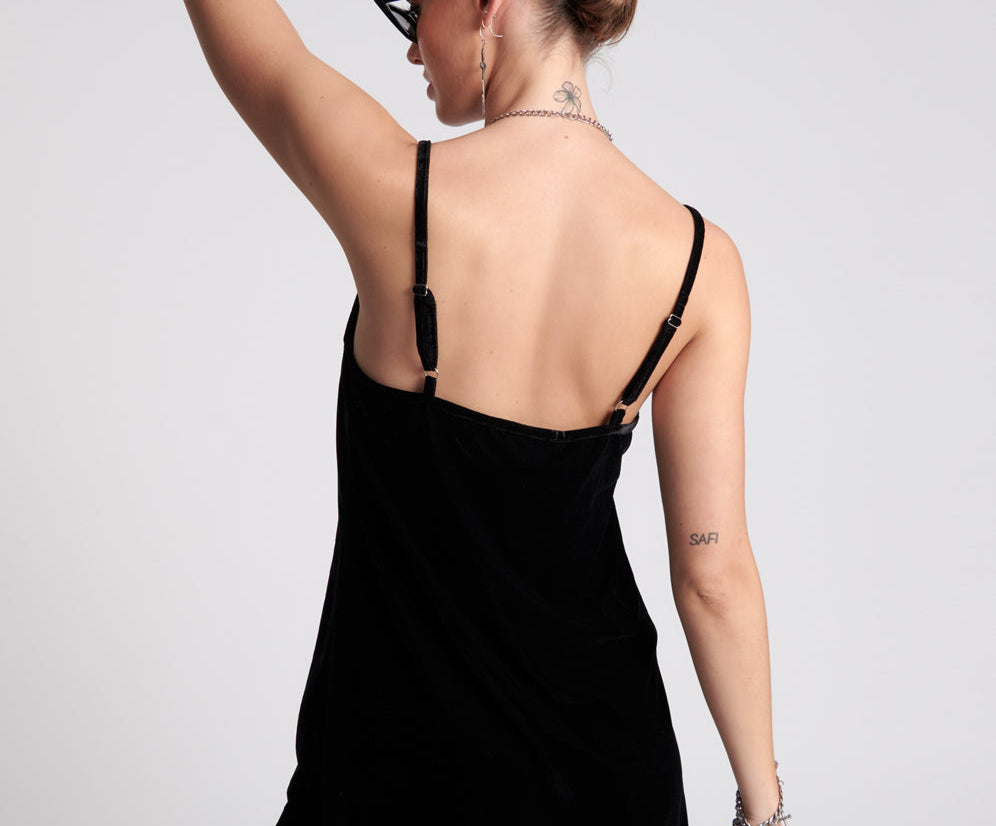 mini velvet slip dress Y2K Black Velvet Slip Dress: Short Dress