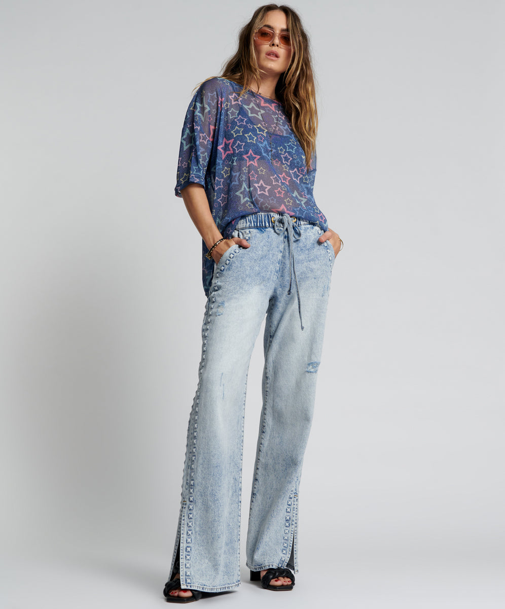 Products RIVETED ROADHOUSE WIDE LEG DRAWSTRING JEANS