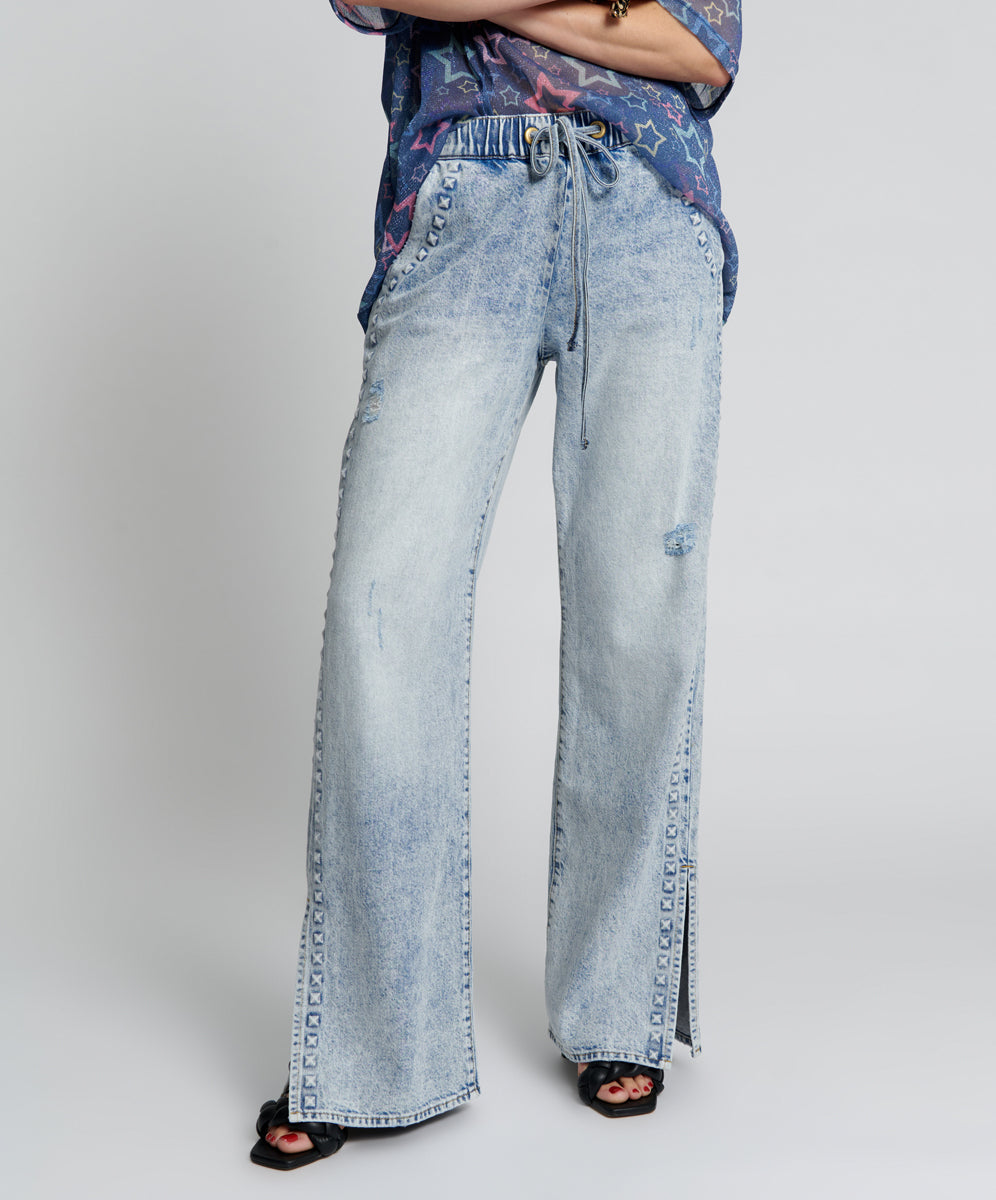 Products RIVETED ROADHOUSE WIDE LEG DRAWSTRING JEANS