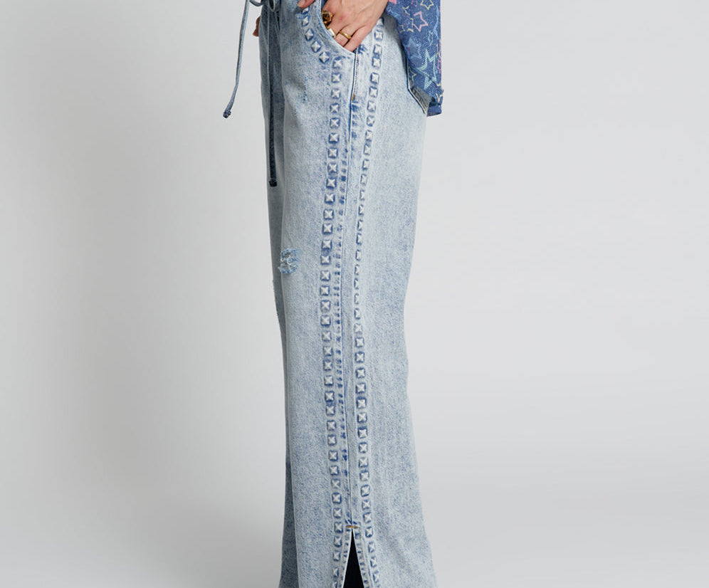 RIVETED ROADHOUSE WIDE LEG DRAWSTRING JEANS