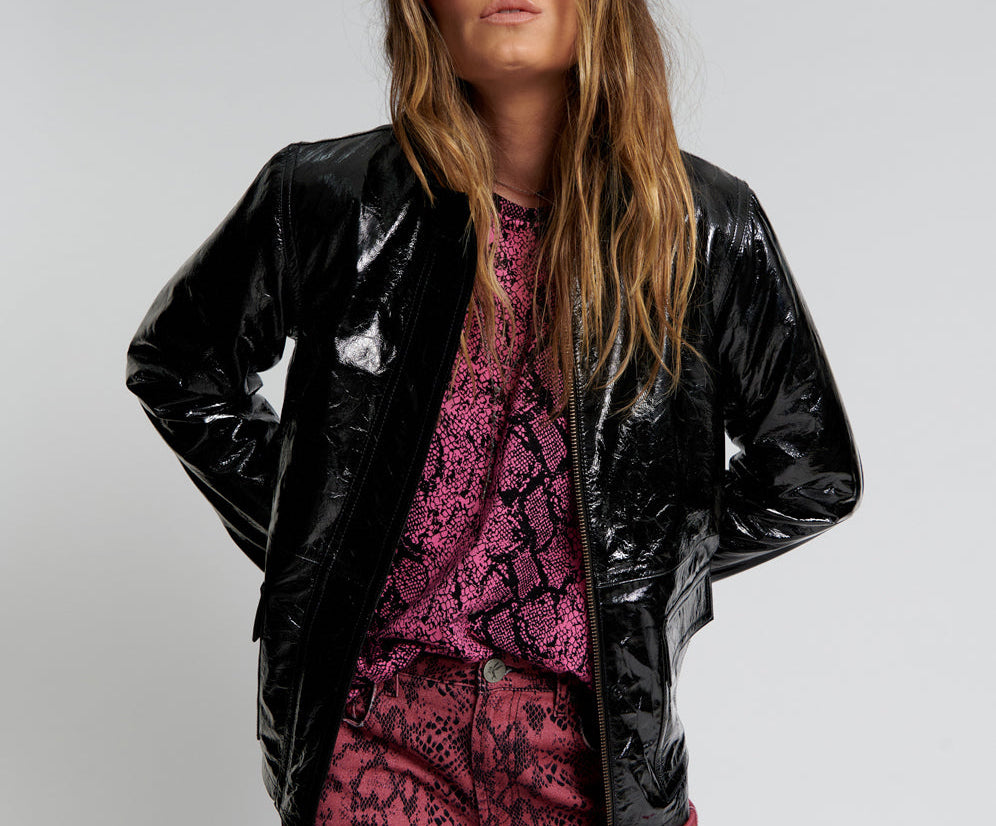 BLACK OUT PATENT LEATHER JACKET