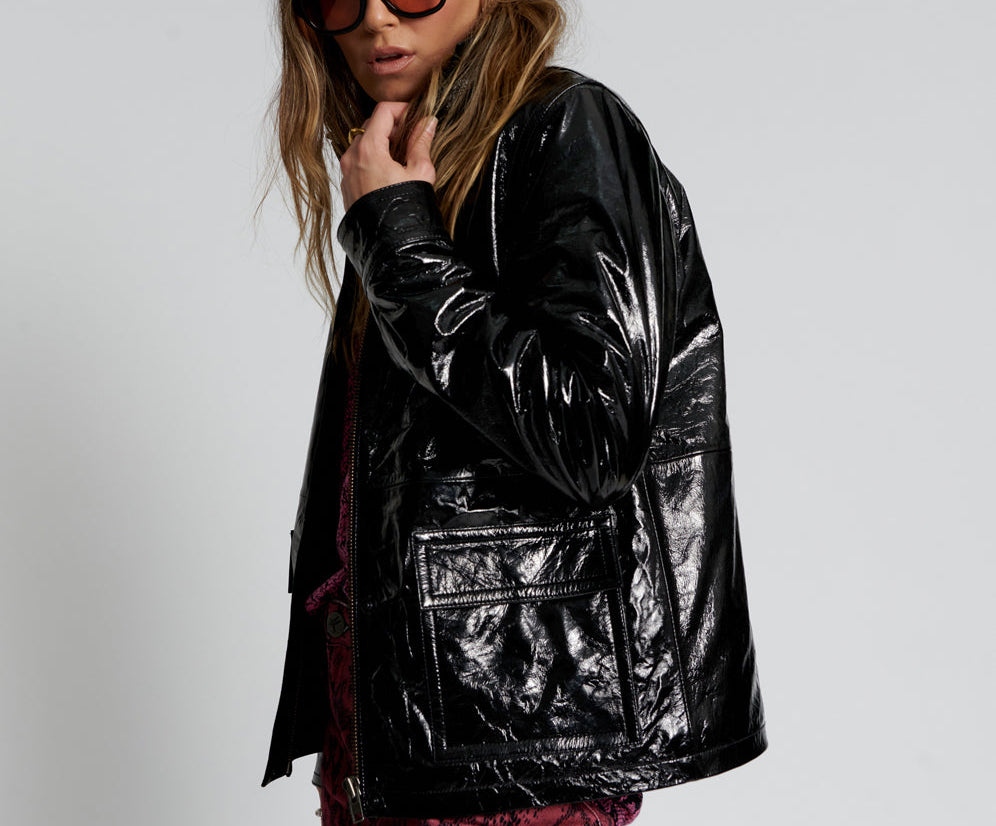 BLACK OUT PATENT LEATHER JACKET