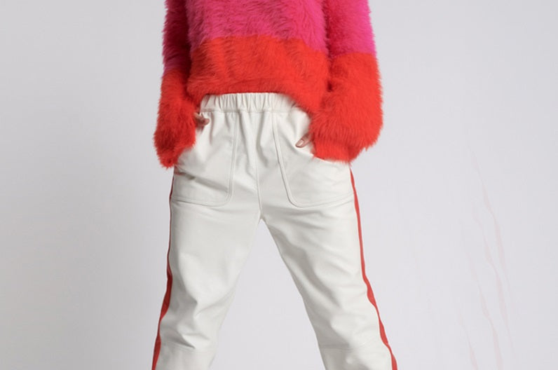 RED LINE LEATHER TRACK PANTS