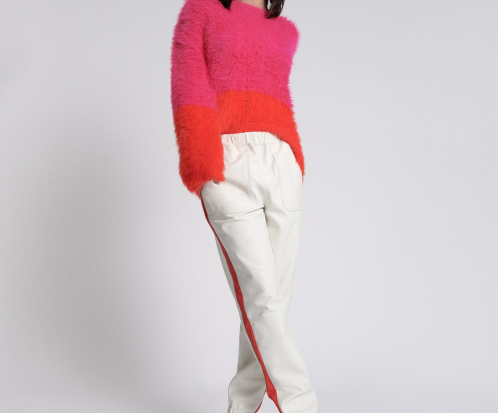 RED LINE LEATHER TRACK PANTS