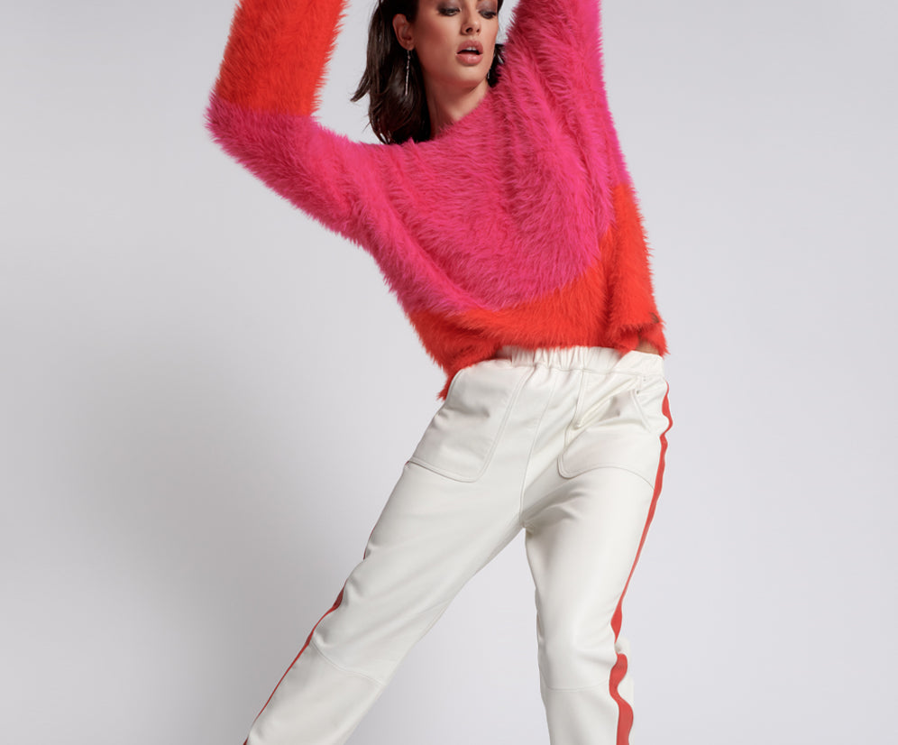 RED LINE LEATHER TRACK PANTS