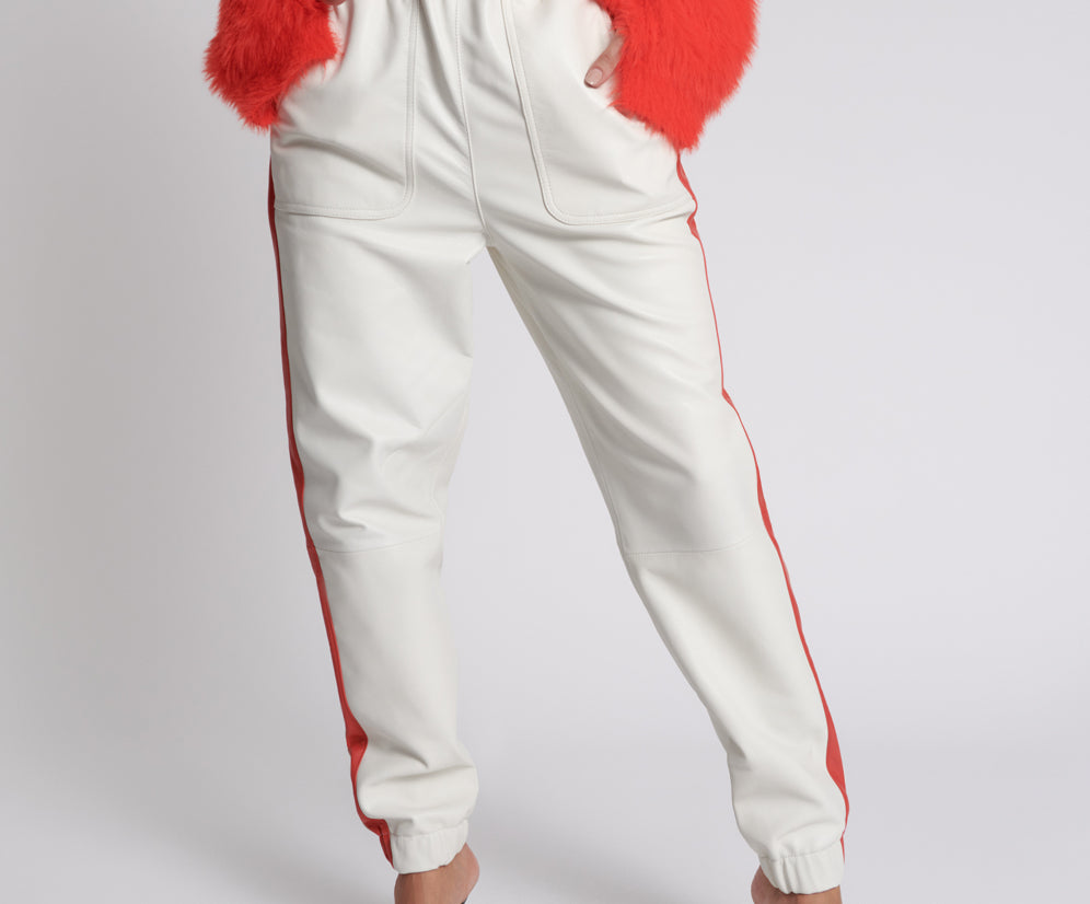 RED LINE LEATHER TRACK PANTS