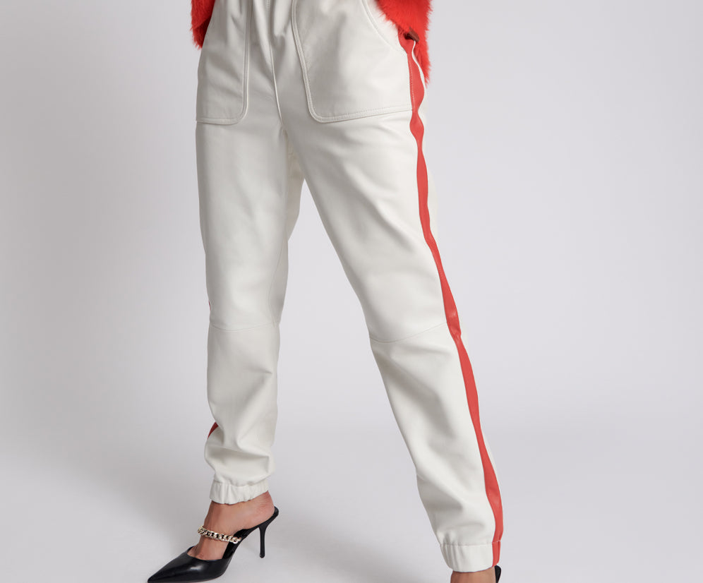 RED LINE LEATHER TRACK PANTS