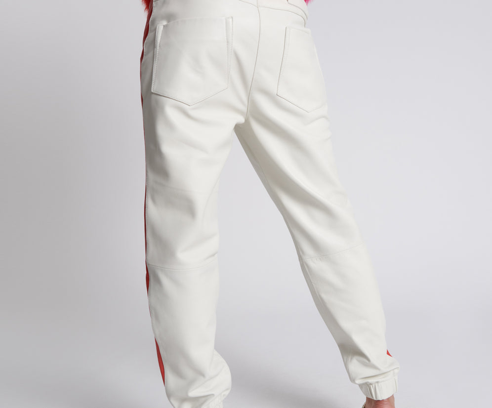 RED LINE LEATHER TRACK PANTS