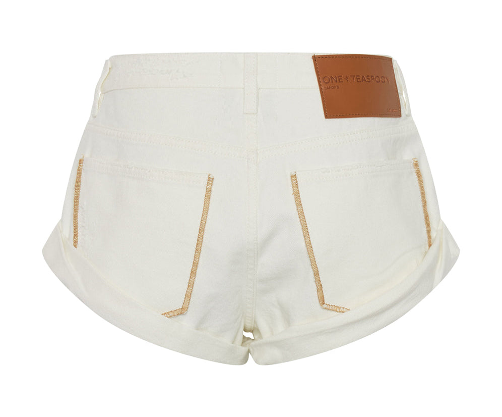 Bandits Low Waist Denim Shorts - Pearl White