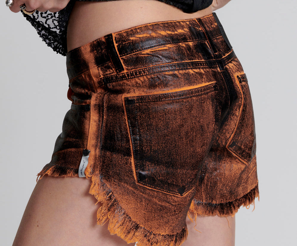 LACQUERED BONITAS LOW WAIST DENIM SHORTS