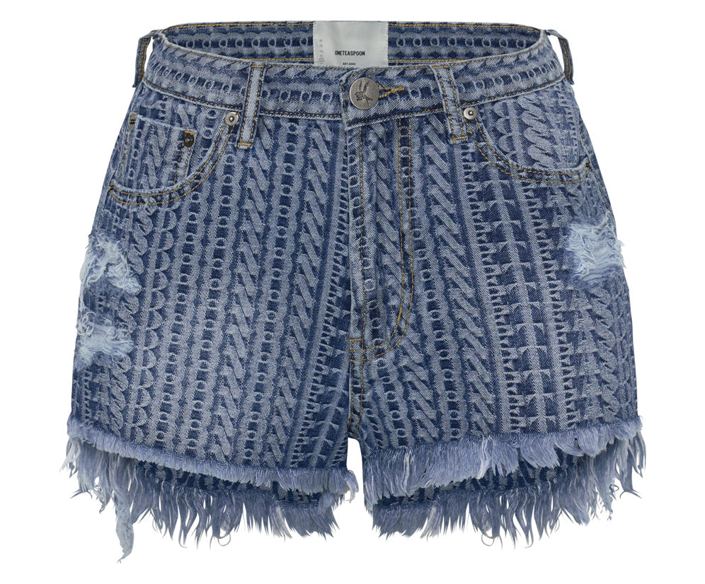 ON REPEAT LE WOLVES MID LENGTH DENIM SHORTS