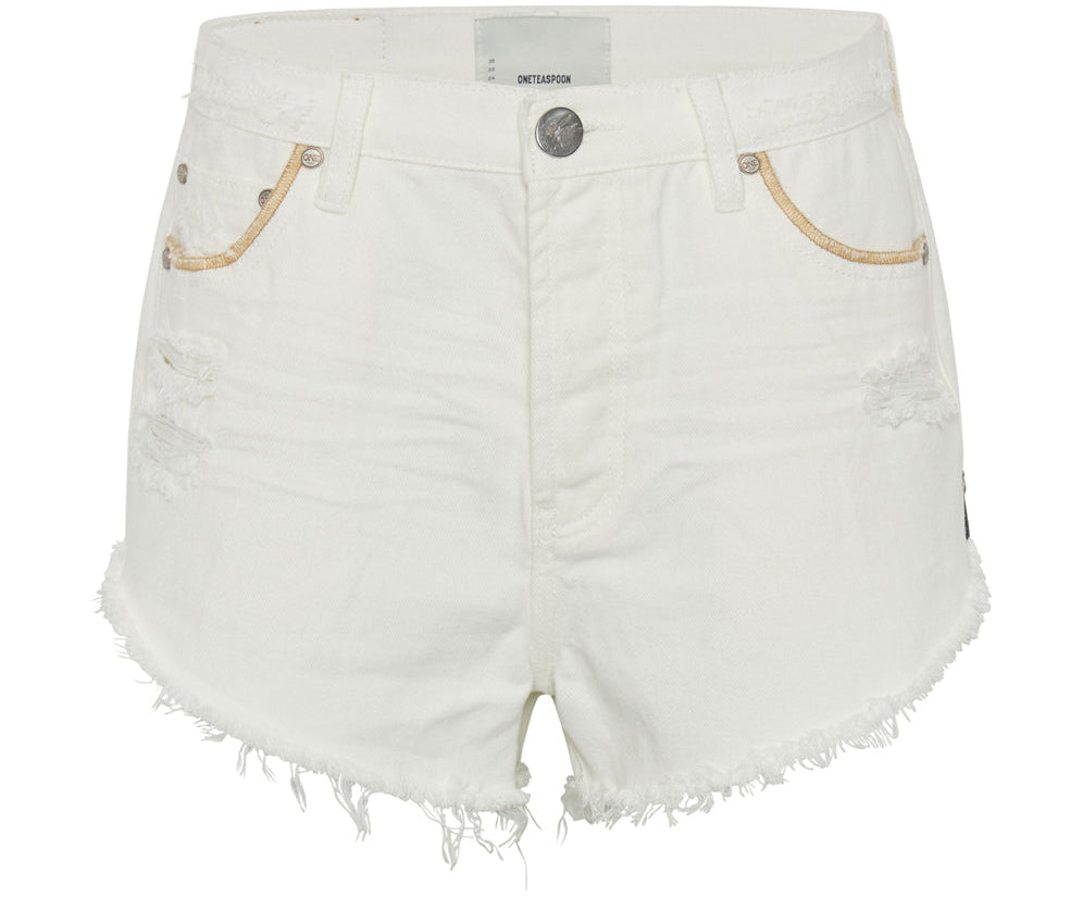Outlaws Low Waist Mid Length Denim Shorts - Pearl