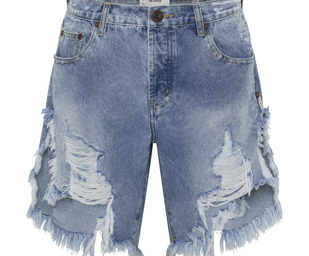 Frankies Low Waist Long Length Denim Shorts - Misty Blue