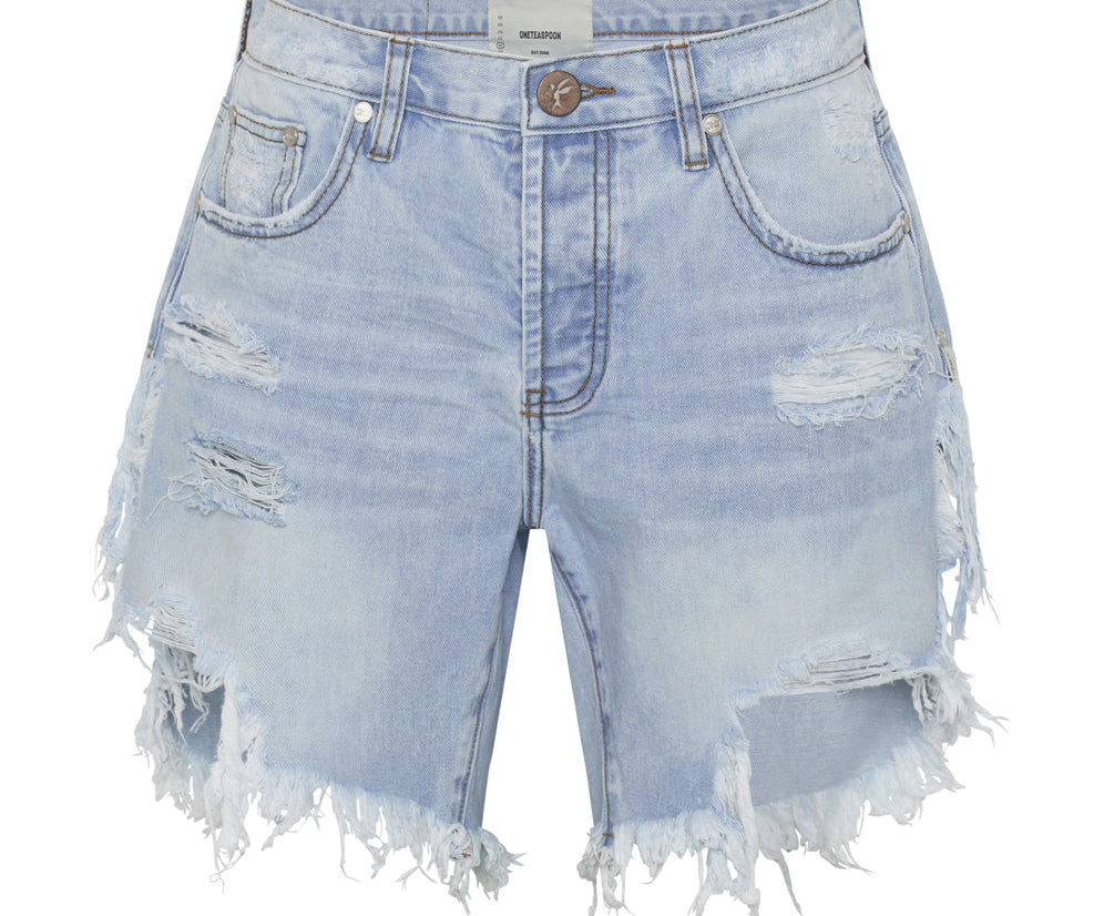 Frankies Low Waist Long Length Denim Shorts - Blue Latte