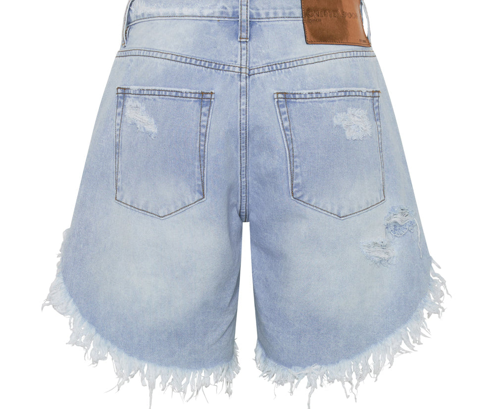 Frankies Low Waist Long Length Denim Shorts - Blue Latte