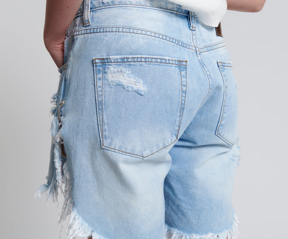 Frankies Low Waist Long Length Denim Shorts - Blue Latte