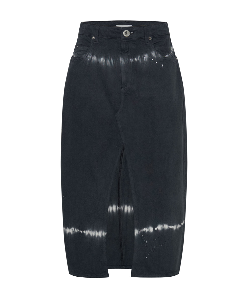 Outlet Sale Women's Denim Skirts Rocko Mid Waist Long Length Denim Skirt - Black Magic