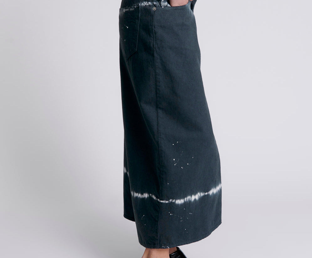 Rocko Mid Waist Long Length Denim Skirt - Black Magic