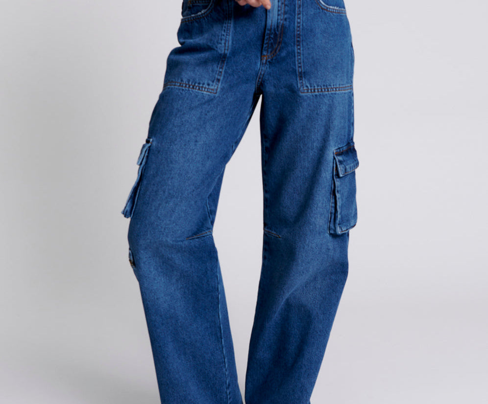 ROSEWOOD CARGO JACKSON MID WAIST WIDE LEG JEANS