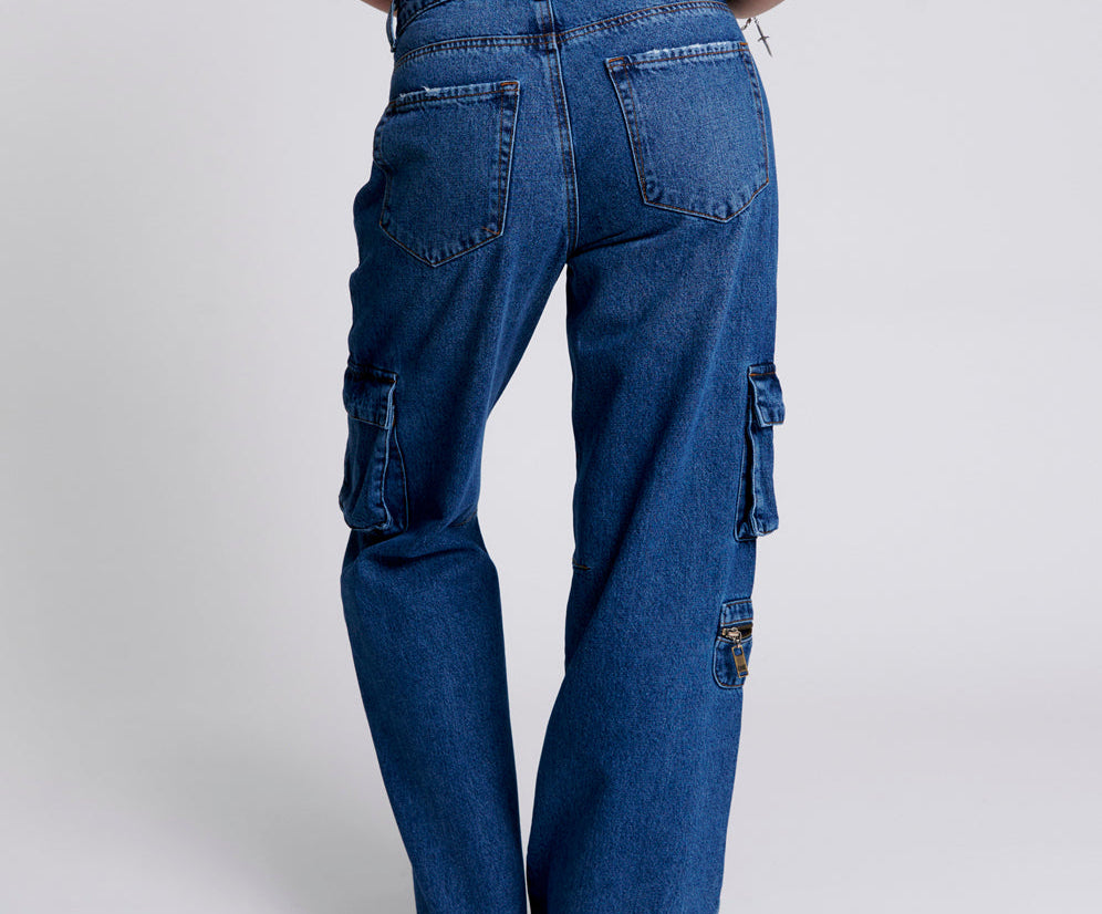 ROSEWOOD CARGO JACKSON MID WAIST WIDE LEG JEANS