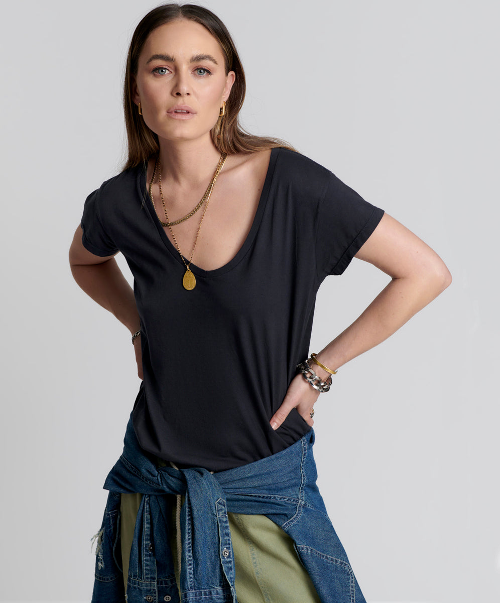 Products ONE TEASPOON ORGANIC SCOOP NECK BASIC TEE BLACK