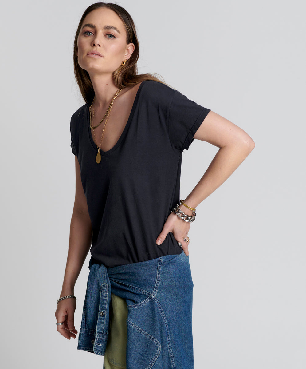 Products ONE TEASPOON ORGANIC SCOOP NECK BASIC TEE BLACK