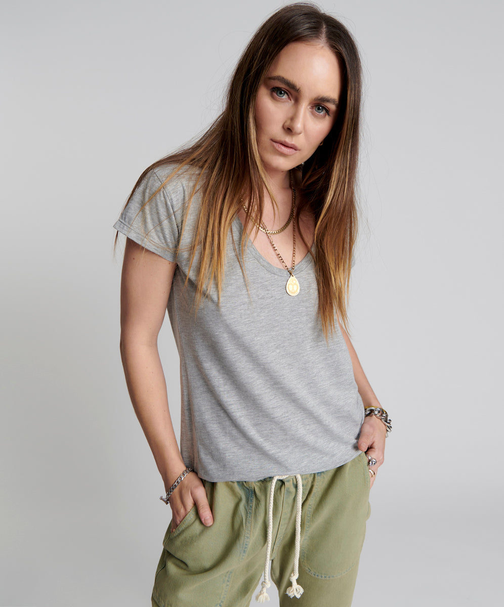 Products ONE TEASPOON SCOOP NECK BASIC TEE GREY