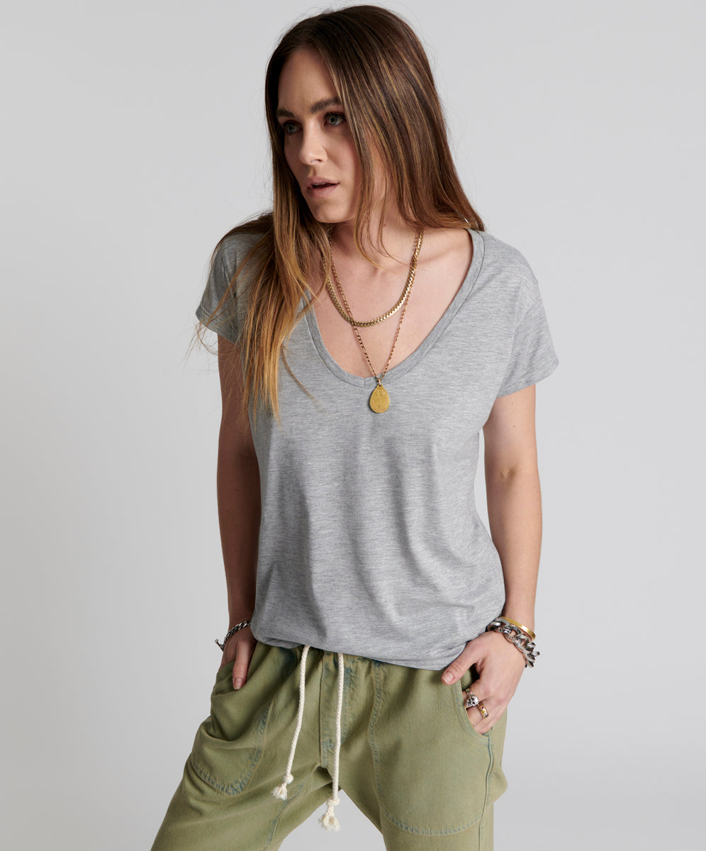 Products ONE TEASPOON SCOOP NECK BASIC TEE GREY