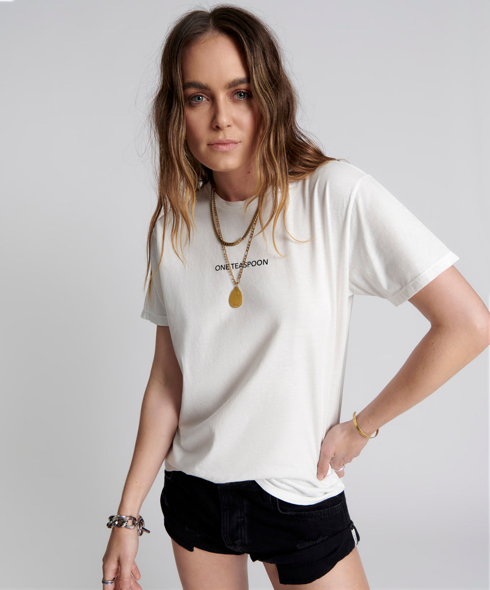 Products ONE TEASPOON LOGO CREW NECK TEE WHITE