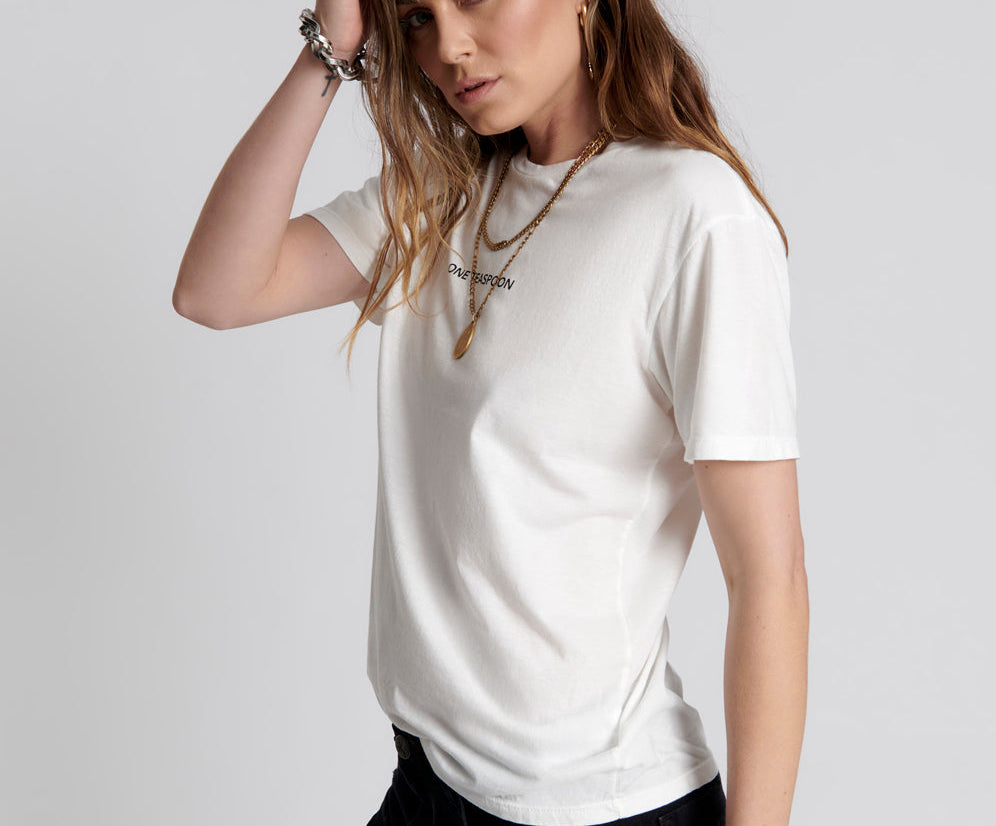 ONE TEASPOON LOGO CREW NECK TEE WHITE