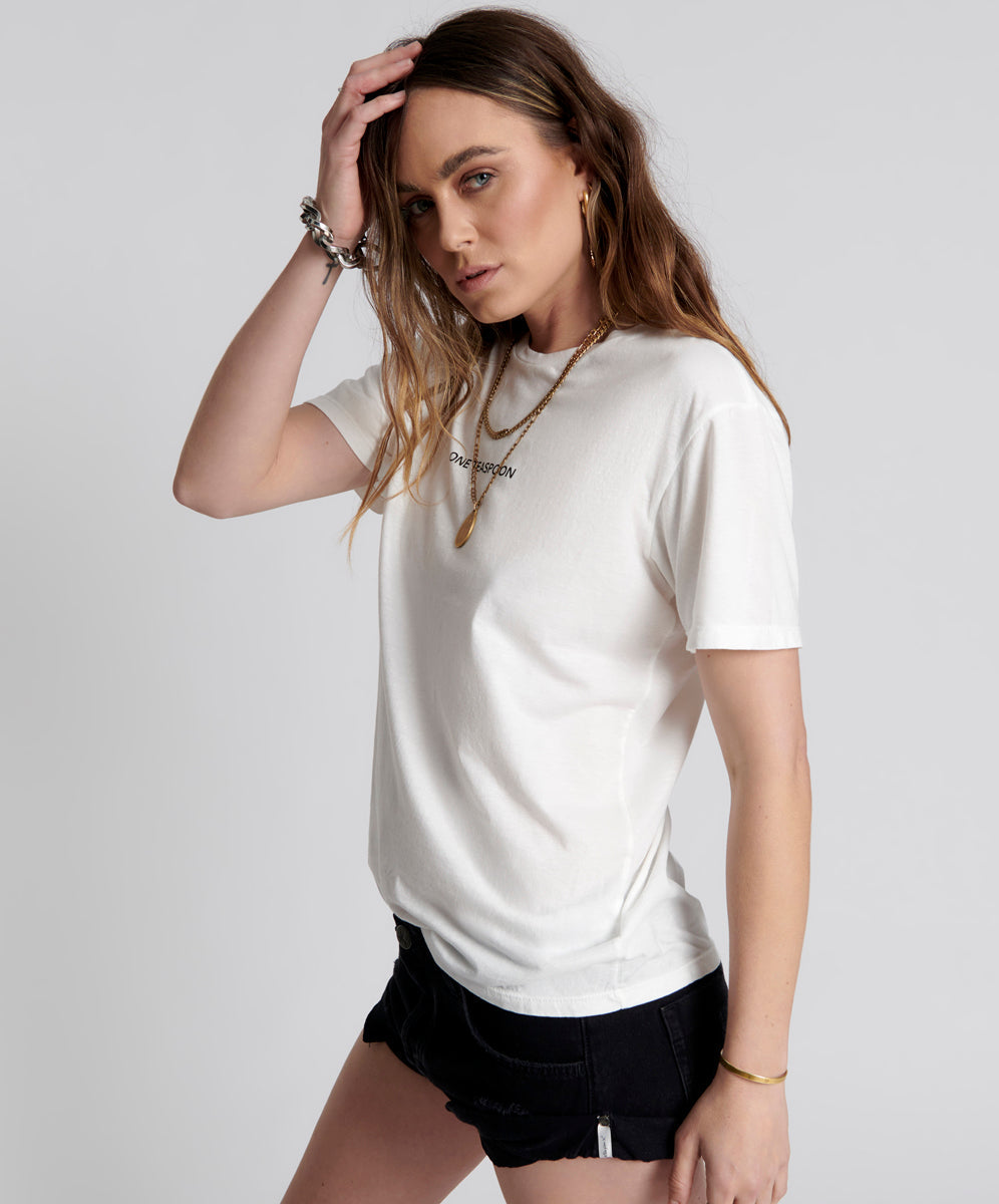 Products ONE TEASPOON LOGO CREW NECK TEE WHITE