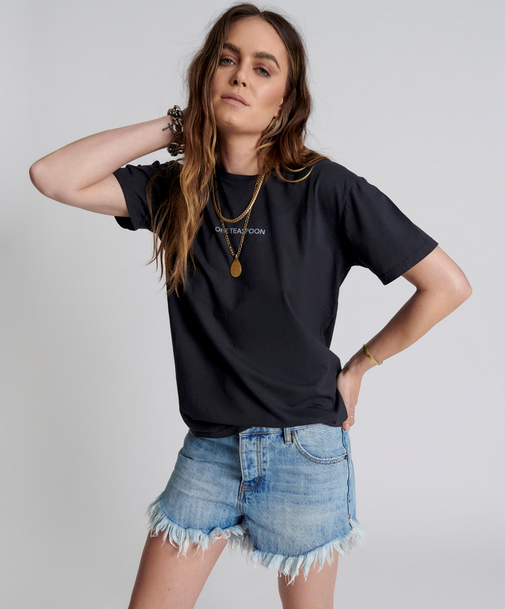 Products ONE TEASPOON LOGO CREW NECK TEE BLACK