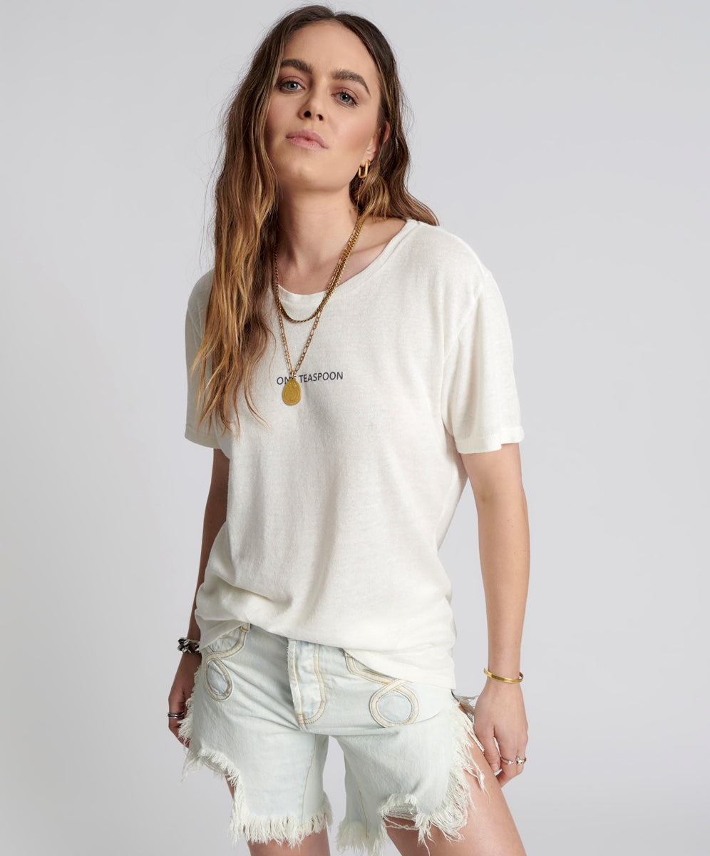 Products ONE TEASPOON LINEN WIDE NECK TEE WHITE