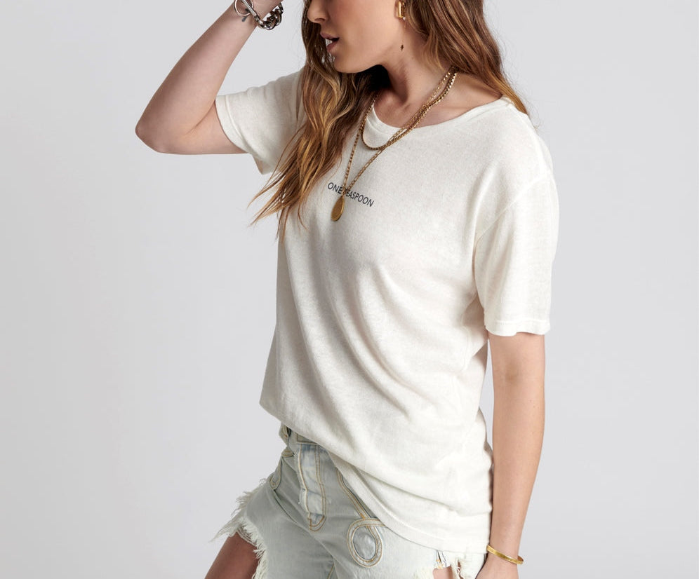 ONE TEASPOON LINEN WIDE NECK TEE WHITE