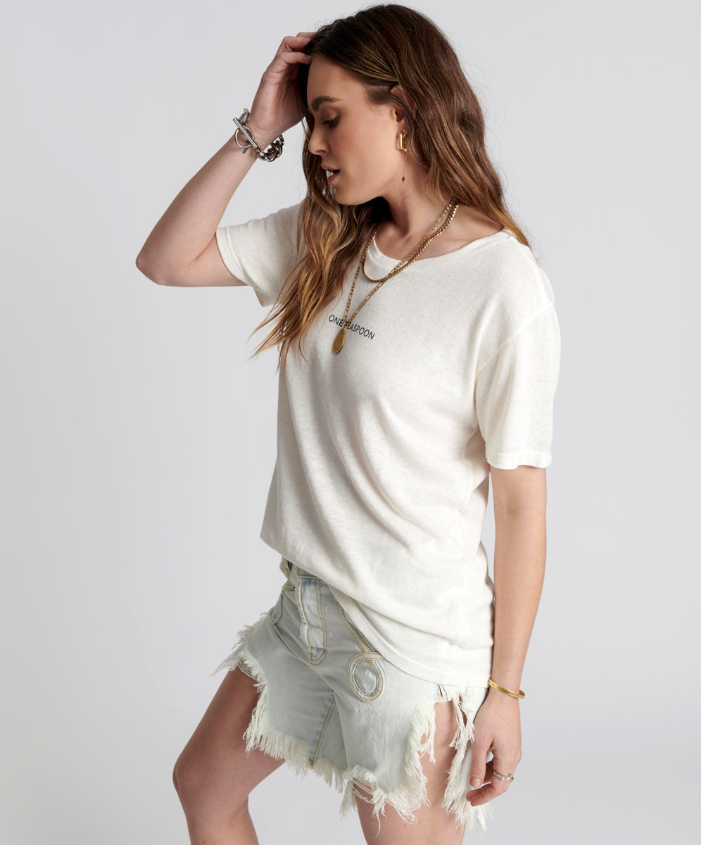 Products ONE TEASPOON LINEN WIDE NECK TEE WHITE