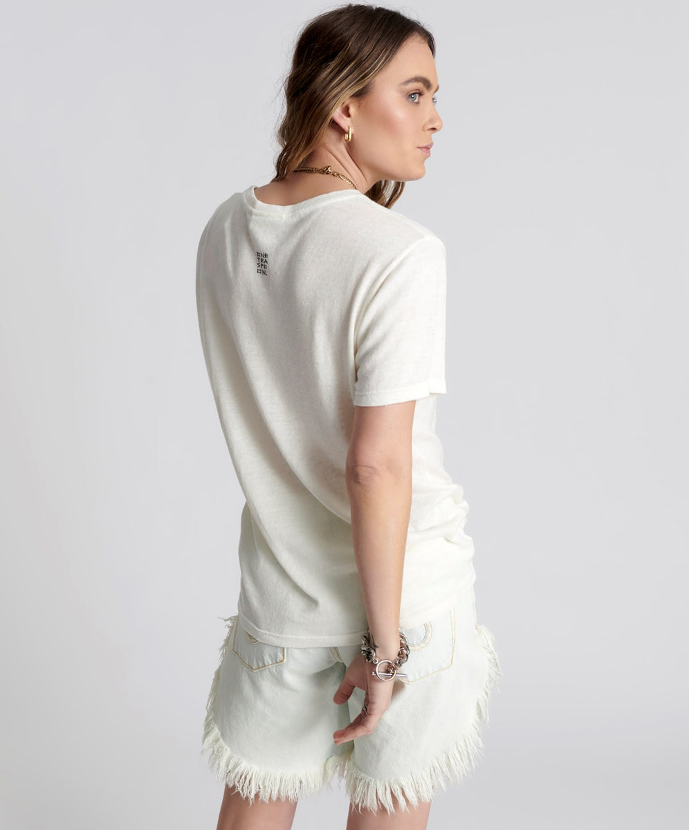 Products ONE TEASPOON LINEN WIDE NECK TEE WHITE
