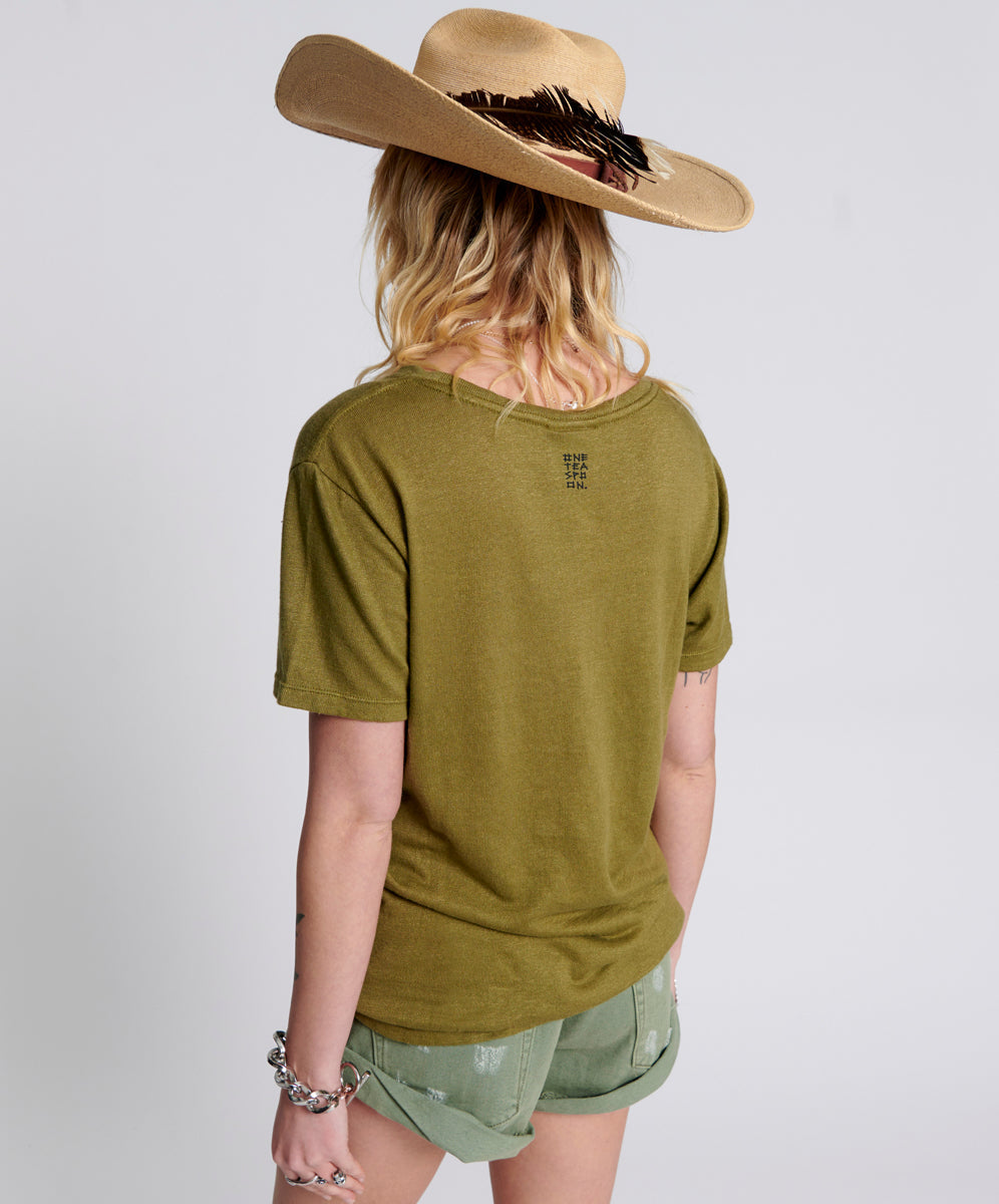 Products ONE TEASPOON LINEN WIDE NECK TEE KHAKI