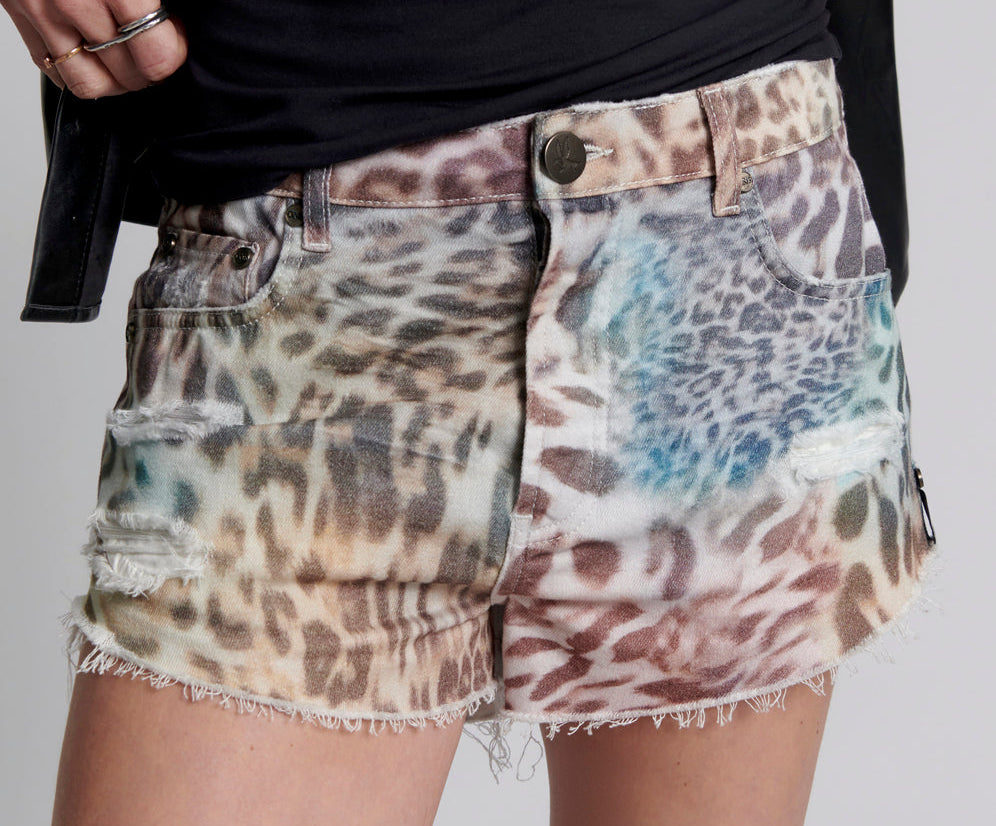 Outlaws Low Waist Mid Length Denim Shorts - Animal