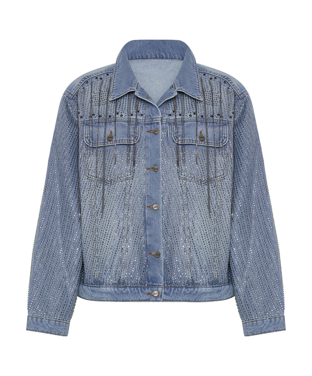 Black Friday Denim Sale - Up to 70% off Desert Jewel Denim Trucker Jacket - Vintage Blue