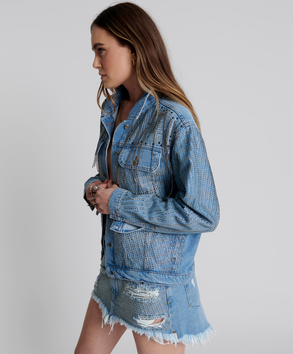 Black Friday Denim Sale - Up to 70% off Desert Jewel Denim Trucker Jacket - Vintage Blue