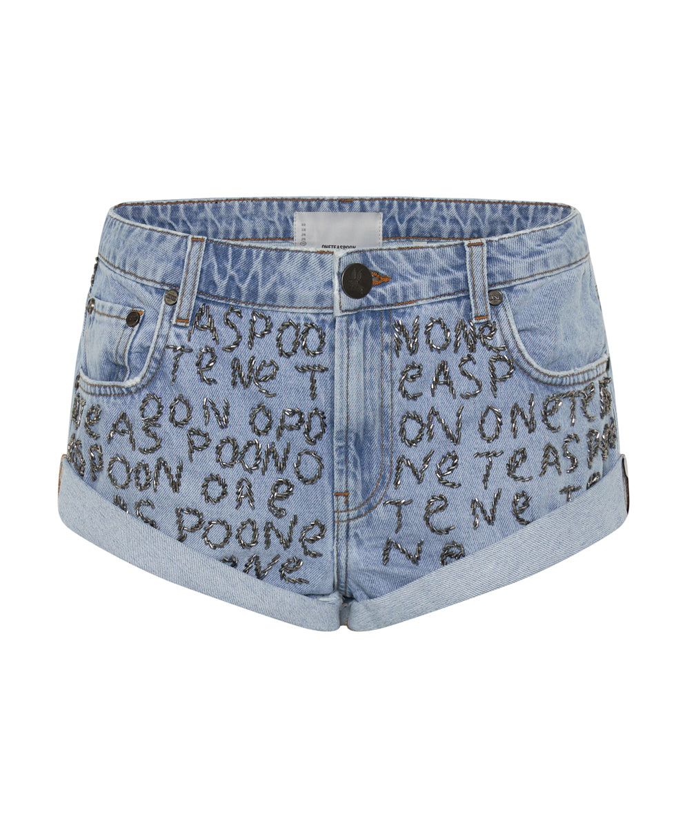 Bandits Low Waist Embellished Denim Shorts - Vintage Blue
