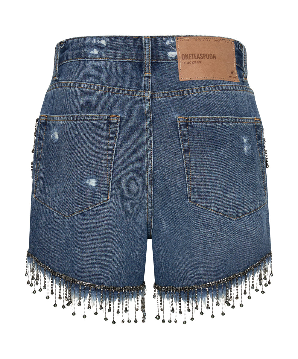 Truckers Mid Waist Relaxed Denim Shorts - Rosewood | One