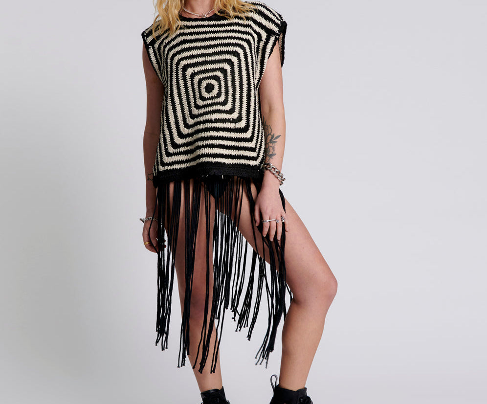Hypnotized Hand Crochet Tank - Black White